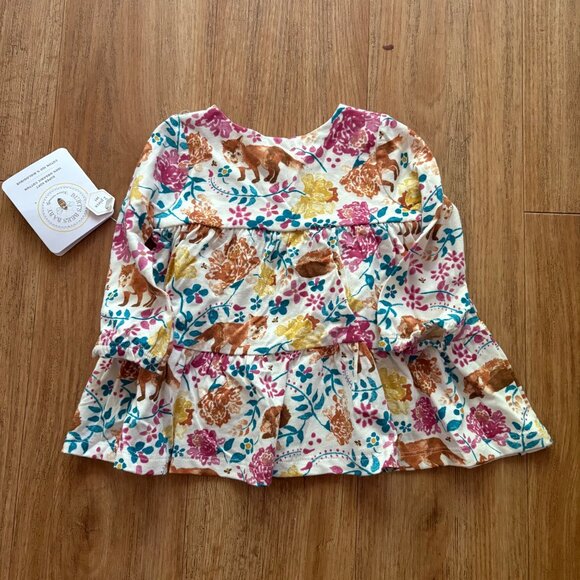 Burt’s Bees Half Sleeve Tunic Dress Floral Wolf NWT 1 Piece Sz 3-6 M - Picture 3 of 5